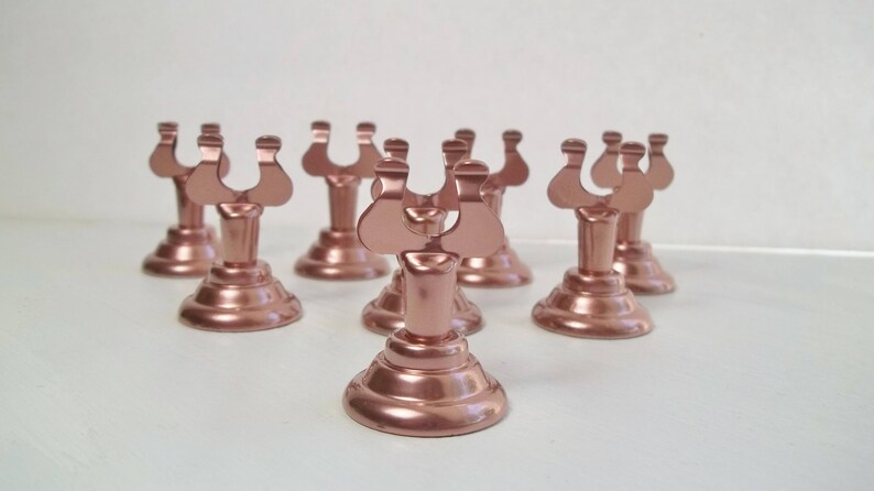 Wedding Table Number Holder Copper Rose Place Card Holder Set of 12 Stainless Steel Painted Food Marker, Seating Cards, Buffet Sign Holder image 1