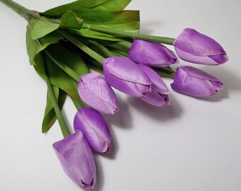 Lavender Tulips 13" Florals w/ 9 Stems, Lavender with Green Leaves, Realistic Floral Decor for Wreath Making, Floral Arranging & Home Decor
