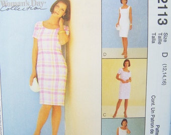 Misses' Easy Short Sleeve Dress, 2 Hour Dress McCall's 2113 Sewing Pattern, Shift, Neckline Variations Women's Day Collection Size 12 - 16