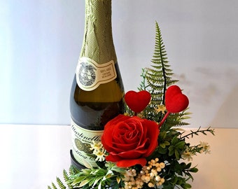 Anniversary Red Rose Bottle Bouquet, Candle / Bottle (NOT INCLUDED) Decoration Floral Home Decor Wedding Table Centerpiece Housewarming Gift