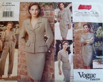 Misses' High Fashion Wardrobe Vogue 1721 Sewing Pattern Lined Jacket & Dress Wrap Top Straight Skirt Pleated Tapered Pants Size 6 - 10 UNCUT