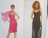 Misses Evening Cocktail Dress Simplicity 8501 Sewing Pattern Knit Dress with Scarf Formal Mini Dress with Back Scoop Size 10 - 14 UNCUT