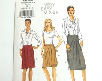 Plus Size Fashion Mock Skirt Vogue V8455 Sewing Pattern Easy Pleat Front Straight Skirt Mid-Knee or Calf Skirt Full Figure Size 14- 20 UNCUT