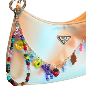 Handmade beaded keychain, colorful bag charm, glass bead keychain, rainbow beaded keychain, aesthetic bag accessory, cute keychain for bags