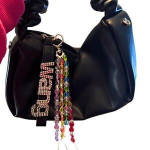 Bag charm, beaded bag charm, heart bag charm, rainbow bag charm, handmade bag charm, colorful bag charm, cute bag charm, aesthetic bag charm