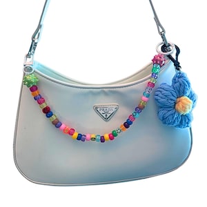 Handmade Beaded Bag Charm: Colorful Purse Accessory with Smiley Faces