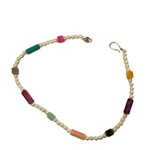 Pearl gemstone necklace, Handmade necklace, Colorful pearl necklace, Gemstone statement necklace, Pearl jewelry, Dainty beaded necklace