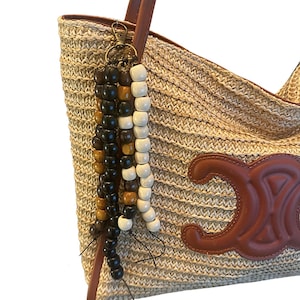 Boho Beaded Wooden Keychain: Rustic Bag Charm
