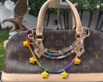 Rainbow Beaded Star Bag Charm, Y2K Handbag Accessory Chain