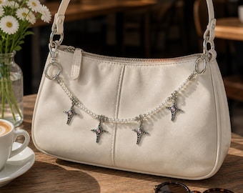 Pearl Star Bag Charm | Silver-Tone Chain, Iridescent Accents, Y2K Accessory