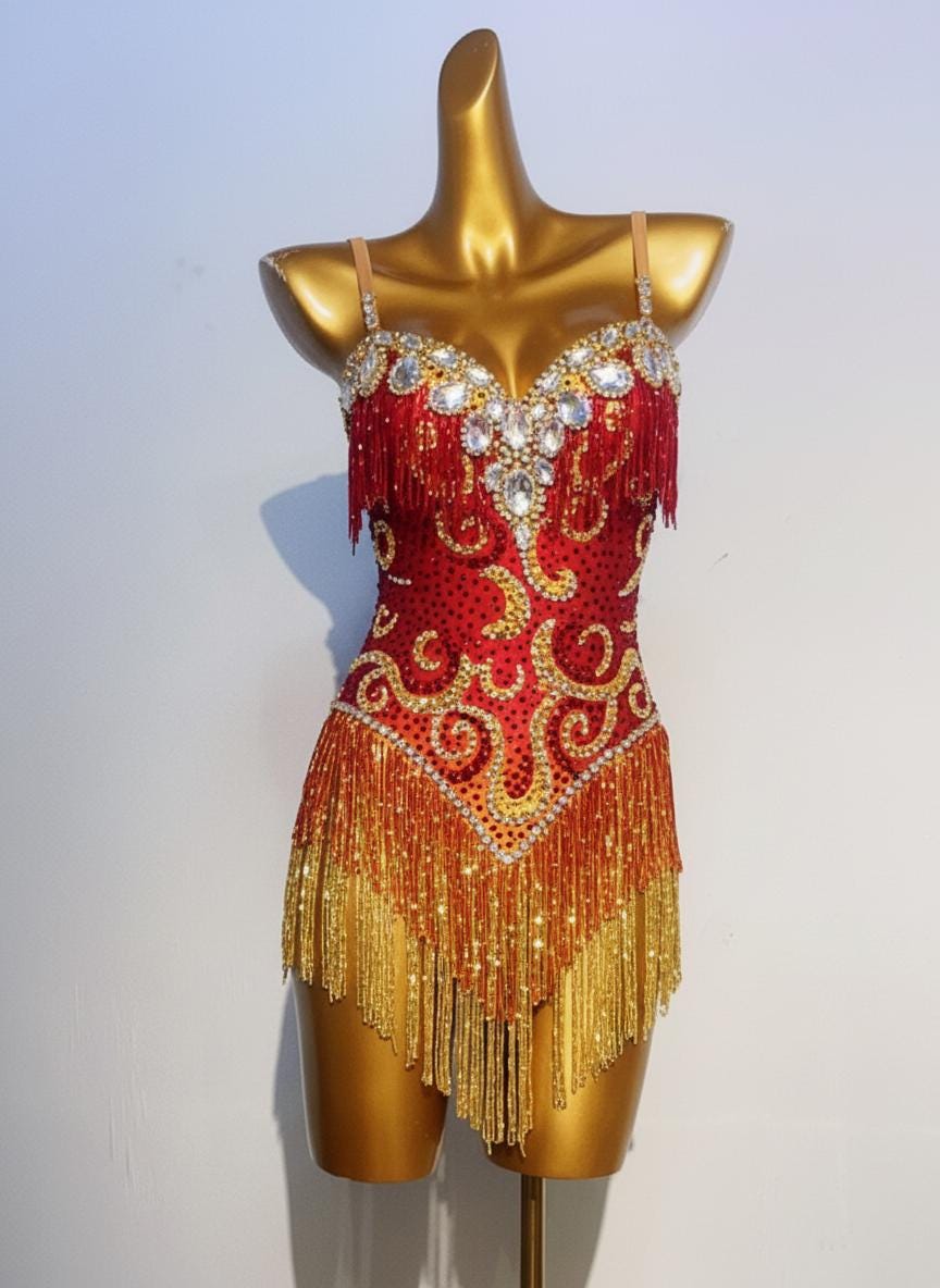 ラテン ピンク 二段 アシンメトリースカート 社交ダンス衣装