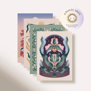 Postkarten 4er Set Bundle | Florale Sommermotive 10x15 cm Illustration | Achtsamkeit & Slow Living | Mini Prints | Geburtstagskarte Geschenk