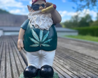 Divertente gnomo da giardino "Hemp Heinz" - Decorazione da giardino umoristica in poliresina, 25 cm