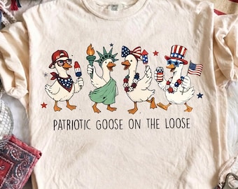 Patriotic Goose On The Loose PNG, American 4th of July Sublimation, Instant Download