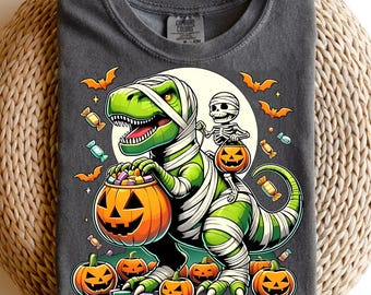 Mummy Dino Halloween PNG, Spooky Dinosaur Candy Bucket Digital Download