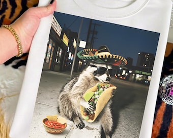 Funny Raccoon Taco Sombrero PNG, Cartoon Shirt Design Digital Download