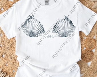 Vintage 90s Seashell png, Ocean Lover Digital, Trip png, Mermaid png, Preppy Coastal Aesthetic png, Coquette Bow Beach png