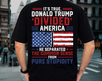 It's True Donald Trump Divided America He Separated The Common Sense From Pure Stupidity PNG, Patriotic Digital Download, Torn Flag Design
