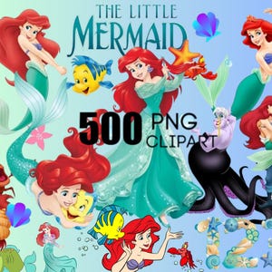Little Mermaid Clipart Bundle, Little Mermaid PNG Ariel PNG Instant Digital Download, Princess birthday