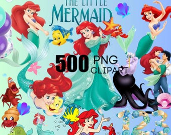 Paquete de imágenes prediseñadas de La Sirenita, La Sirenita PNG Ariel PNG Descarga digital instantánea, Cumpleaños de princesa