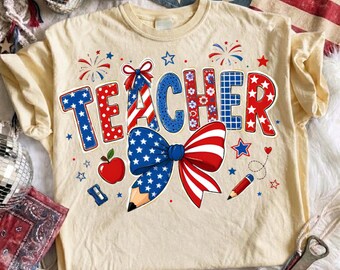 Teacher Patriotic PNG, Red White Blue Sublimation Design, Instant Download