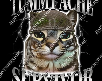 Tummy Ache Survivor png, Funny Cat Meme png for Men, Vintage Graphic png, Trending png, Digital File