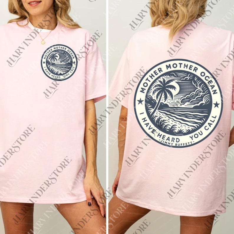 A woman wearing a pink t-shirt with a graphic design on the back.
