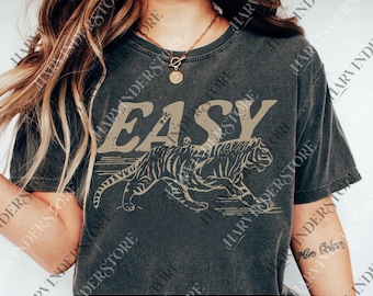 Easy Tiger png, Vintage Distressed Tiger Digital File, Retro Tiger Graphic png, Trendy Grunge Indie Boho png