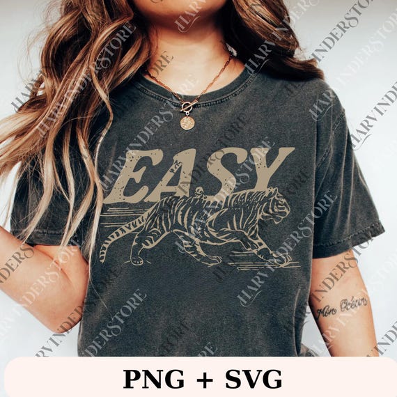 Easy Tiger png, Vintage Distressed Tiger Digital File, Retro Tiger Graphic png, Trendy Grunge Indie Boho png