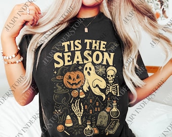 Retro Halloween png, Tis' the Season Digital File, Vintage Halloween, Women's Halloween png, Pumpkin Ghost Graphic png