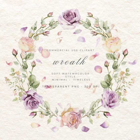 Rose Floral Wreath PNG, Watercolor Flower Frame Clipart, Romantic Wedding Logo Frame, Pink Purple Botanical Circle, Petal Wreath Design