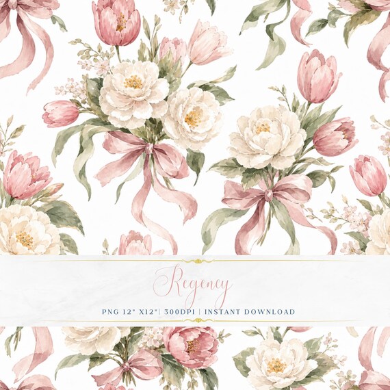 Soft Feminine Seamless Pattern PNG Romantic Floral Digital Paper Cottagecore Wallpaper Design