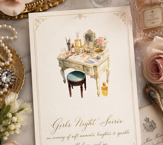 Vanity Desk Clipart, Regency Style Clipart, Romantic Watercolor PNG, Vintage Aesthetic Design, Soft Feminine