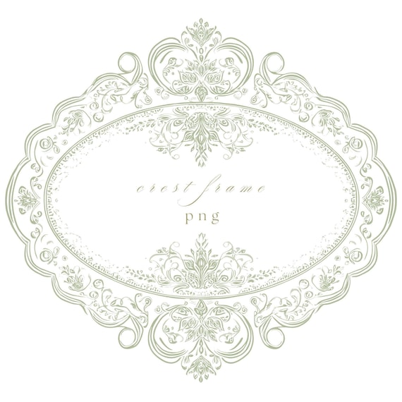 Vintage Sage Green Crest Frame PNG, Ornate Wedding Border Clipart