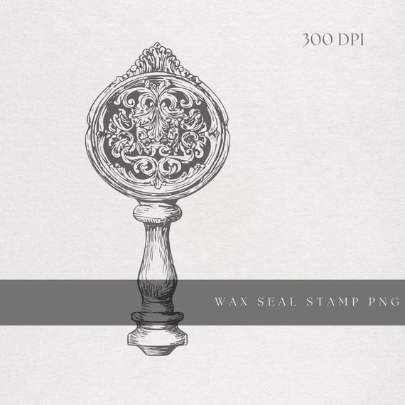 Wax Seal Clipart PNG | Fine Line Antique Stamp Handle Illustration | Transparent Background | Digital Download Baroque Seal Art