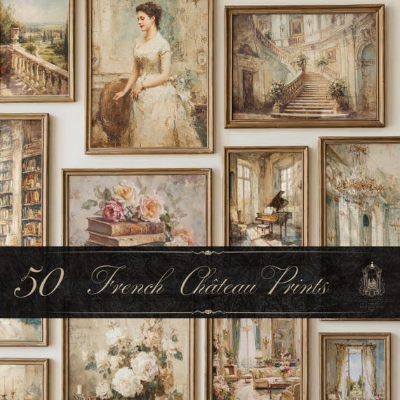 50 French Chateau Wall Art Prints Bundle, Vintage French Decor, Antique Oil Paintings, Gallery Wall Set, Old Money Art