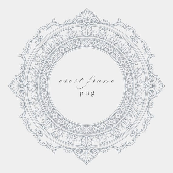 Baroque Medallion Frame PNG | Fine Line Pencil Clipart | Wedding | Transparent | 300 DPI