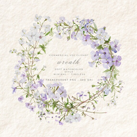 Purple Floral Watercolor Wreath PNG Clipart, Soft Pastel Botanical Art, Wedding Card Design Transparent, Instant Download Commercial Use