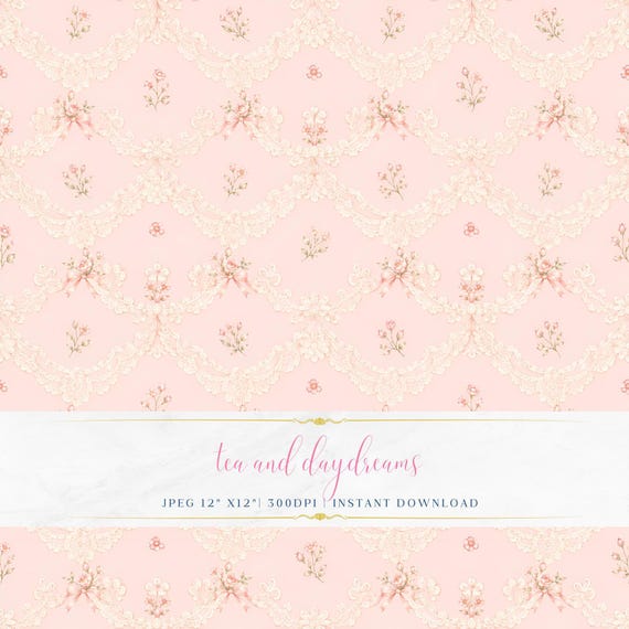 Tea Party Pattern, Pink Soft Feminine Seamless Pattern, Tea Inspired Digital Paper, Romantic Background