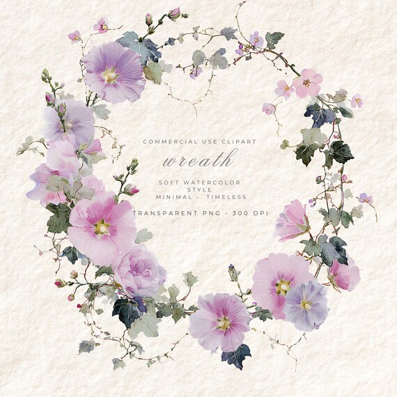 Floral Wreath PNG Sublimation Clipart, Watercolor Transparent Background, T-Shirt Mug Tumbler Design,  Digital Download Commercial Use