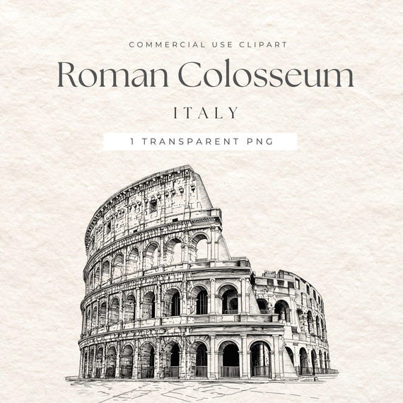 Roman Colosseum Clipart | Hand-Drawn PNG, Transparent (300 DPI)