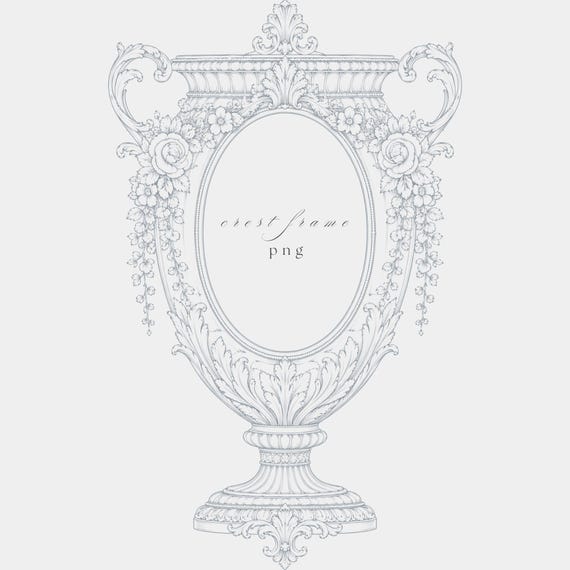 Baroque Urn Frame PNG | Fine Line Pencil Clipart | Wedding Stationery | Transparent | 300 DPI