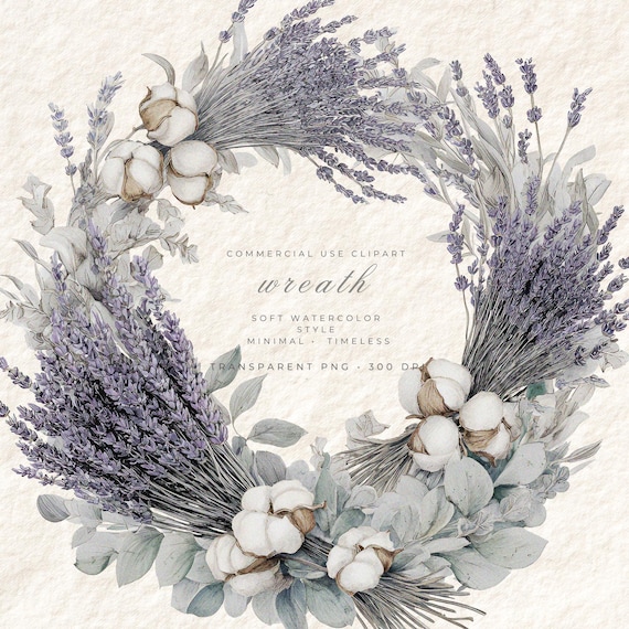 Dried Lavender Wreath Sticker PNG, Transparent Floral Clipart Art, Digital Planner Decoration, Commercial Use Instant Download