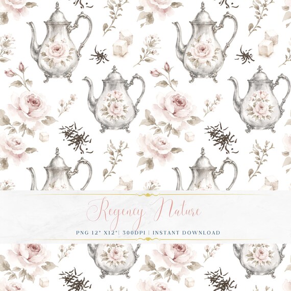 Vintage Regency Floral PNG Seamless Digital Paper Romantic Wallpaper Scrapbook Printable