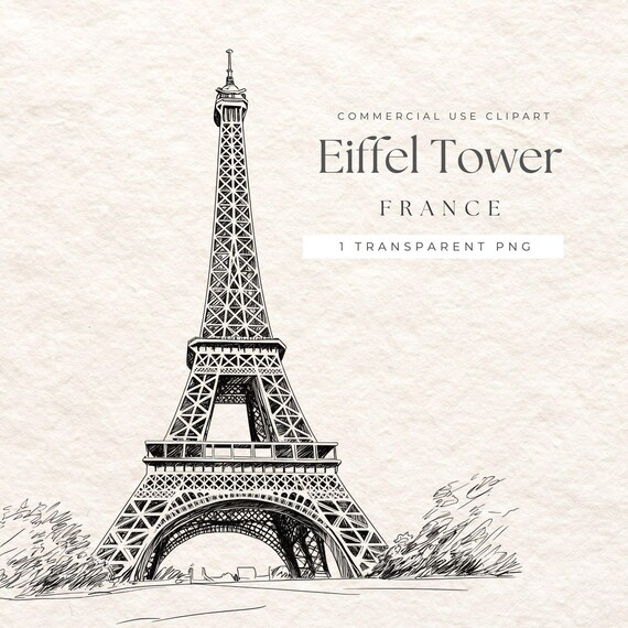 Eiffel Tower Clipart PNG | Hand-Drawn Paris Landmark (300 DPI)