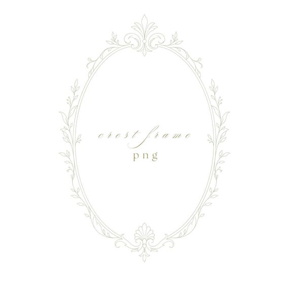 Sage Green Luxury Fine Line Crest PNG, Oval Wedding Frame, Ornate Border Clipart