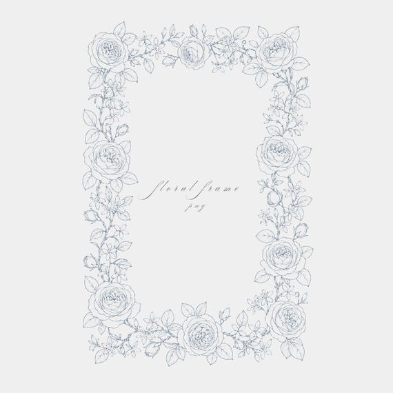 Rose Stephanotis Frame PNG | Fine Line Pencil Clipart | Wedding Stationery | Transparent | 300 DPI