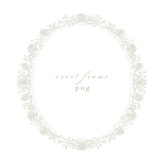 Sage Green Luxury Fine Line Crest PNG, Oval Wedding Frame, Ornate Border Clipart