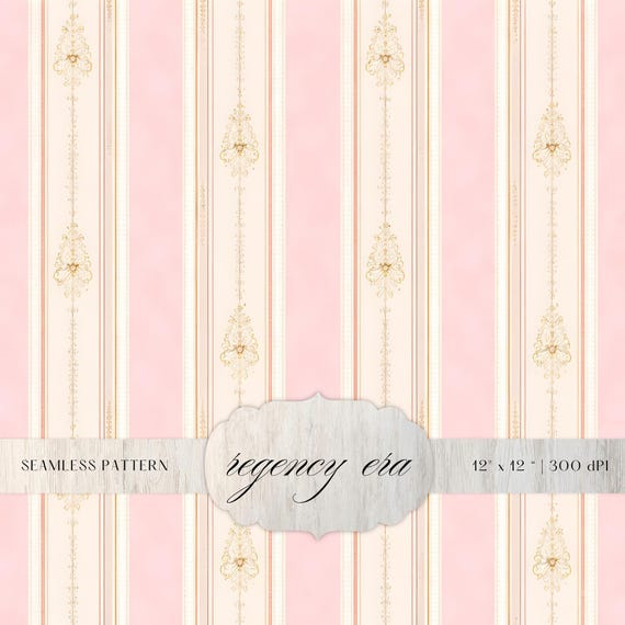 Pink and Gold Regency Stripe Seamless Pattern,  Digital Paper, Elegant Vintage Background, Romantic Textile Design, Classic Repeat Print