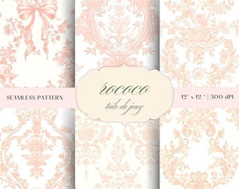 Rococo Pink Digital Paper | French Vintage Seamless Patterns (300 DPI JPEGs)